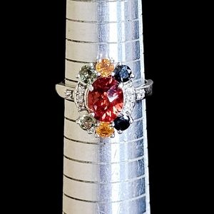 Vintage Tourmaline Citrine Sapphire Peridot Gem Stone 925 Silver Ring Sz 10 5g